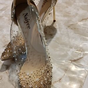 Gold and Clear Studded Heels